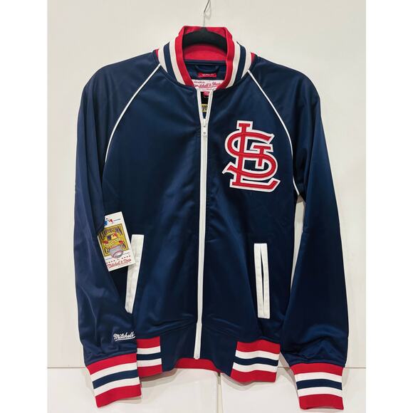 St. Louis Cardinals MLB Full Zip Jacket-XS-Navy Mitchell & Ness Track Jacket-New - Picture 1 of 9